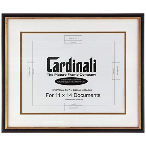 Cardinali Diploma Frame - Archival University College Graduation High School Diploma, Document, Certificate Frame Glass & Hanging Hardware - Black & Gold - 11 X14" Opening - Frame Size 18.75"X15.75" #TOP8