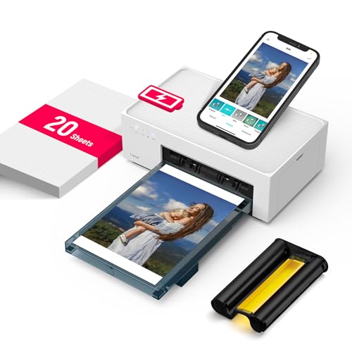 Liene White M200 4x6'' Photo Printer Battery Edition, Wireless Photo Printer for iPhone Android, Dye...
