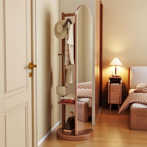 XQYYLVY 3 in 1 Full Length Mirrors Coat Rack, Standing Full Body Mirror 165x42cm with 2 Tier Shelf for Bedroom, Living Room or Bathroom Hallway