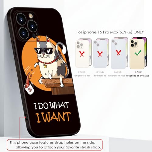 for iPhone 15 Pro Max Case Cat Cute and Fashion Phone Case - 'I Do What I Want' Cartoon Design | Shockproof Soft Cover for Girls & Women (B2-Cartoon Cute cat)