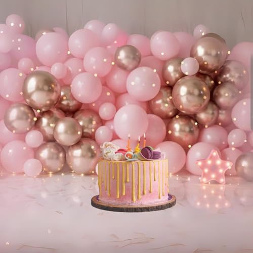 Image of Shimmers Birthday Decoration Kit 52 Pcs - Rose Gold Theme with Banner, Balloon Set, Star & Heart Foil, Net Curtain (4x8 ft), Fairy String, Glue Dots & Arch for Party Decor