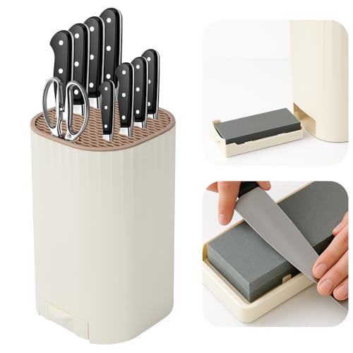 Messerblock Ohne Messer, Qoosea 4 in 1 Universal Abnehmbar Messerhalter Messer Schere Organizer mit Schleifstein, Unbestückte Messerblöcke für alle...