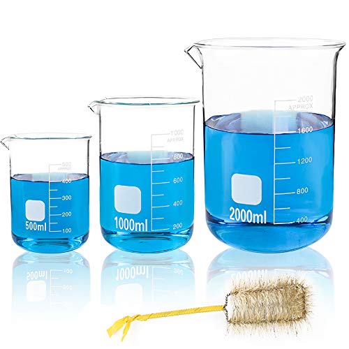 SUPERLELE Thick Glass Beakers 500ml, 1000ml, 2000ml, Borosilicate Glass Graduated Measuring Beaker Set