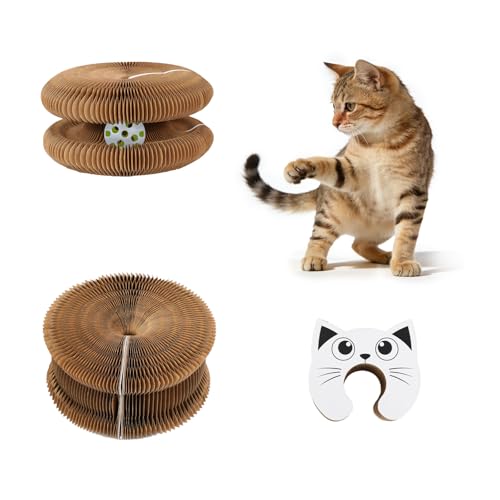 Trvecvxa Kratzbrett Katze, Magic Organ Cat Scratching Board, Katzenkratzbretter, 2-in-1 Cat Kratzbrett mit Glöckchen, Faltbarer Kratzbaum, Katzen zum Strecken, Kratzen und Entspannen