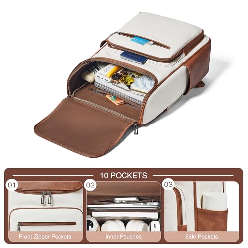 Mochila de cuero sintético para viaje beige para laptop 17" miniatura 4