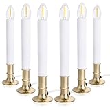6-Pack Dusk to Dawn Electric Christmas Window Candle Lights with Shatterproof Plastic LED Bulbs, Plug-in Corded Window Candle Lamps, Auto On/Off Light Sensor, 6 Suction Cups Included, Warm White