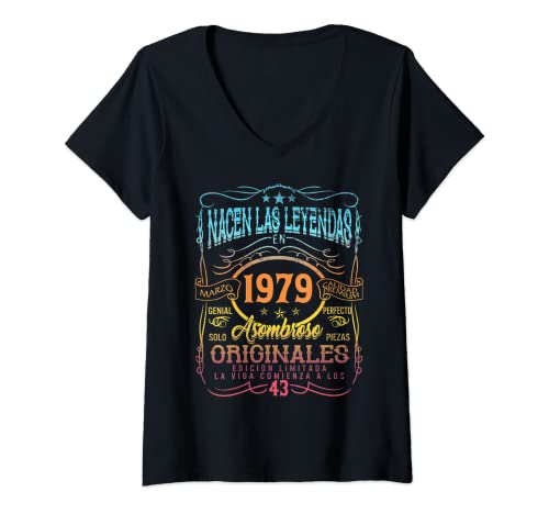 Womens Leyendas March 1979 43 Años Cumpleaños Hombre Mujer Vintage V-Neck T-Shirt