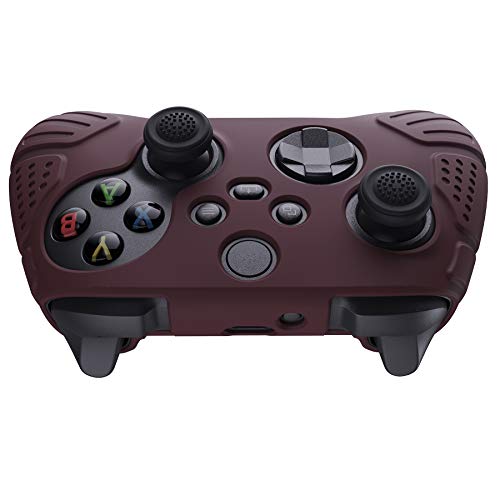 eXtremeRate PlayVital Silikonowe Etui Ochronne do Xbox Series X S Kontrolera,Ergonomiczne Obudowy Skórki do Xbox Series S,Pokrowiec Ochraniacze do Xbox Series X z Nakładkami Kciuki-Wino Czerwone