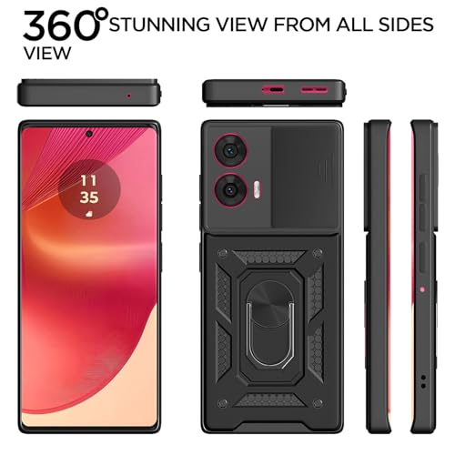 Image of Outlouders Back Cover for Motorola Moto Edge 50 Fusion 5G | D10 Tough Armor 360 Protection Case with Sliding Camera Shield & Ring Holder Stand Bumper Case (Black)
