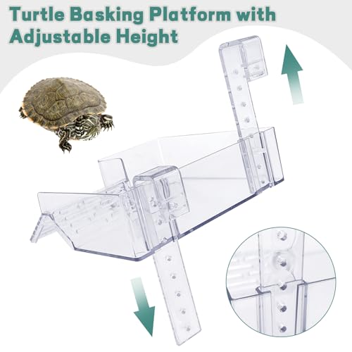 Image of PINVNBY Hanging Turtle Basking Platform Adjustable Floating Turtle Dock with Guardrail and Ramp Acrylic Transparent Basking Platform for Aquatic Turtles Tortoise Tank Accessories Decor (Small)