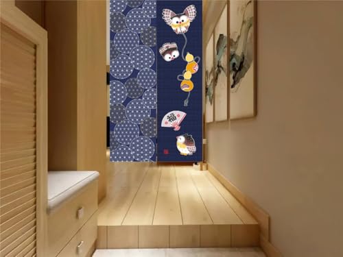 のれん 暖簾 おしゃれ フクロウ スターフィッシュ 招き猫 犬 ひまわり 間仕切りカーテン 目隠し 見えにくい 柔らかい 飾り 玄関 温泉 旅館 ホテル 廊下 お風呂 洗面所 トイレドア キッチ リビング 飲食店 片面プリント 出入り口 幅85長さ150 [5]