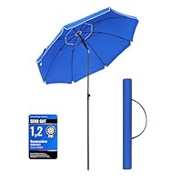 SONGMICS Sombrilla de 200 cm, UPF 50 , Inclinación Bidireccional de 30°, Altura Ajustable, con Bolsa de Transporte, para Balcón Jardín Terraza Playa, sin Base, Azul GPU65BUV1