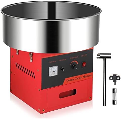 ROVSUN Cotton Candy Machine 21 Inch, Electric Cotton Candy Maker Machine Candy Floss Machine w/Stainless Steel Bowl, Sugar Scoop and Large Storage Drawer Commercial Home Party Carnival, Red