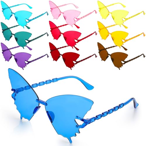 Xuhal Rimless Butterfly Sunglasses for Women Colorful Butterfly Shaped Glasses for Halloween Christmas Party Favors