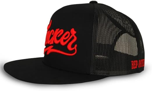 Trucker Hat – Flat Bill Mesh Snapback – 5-Panel Black Cap with Bold Front Embroidery