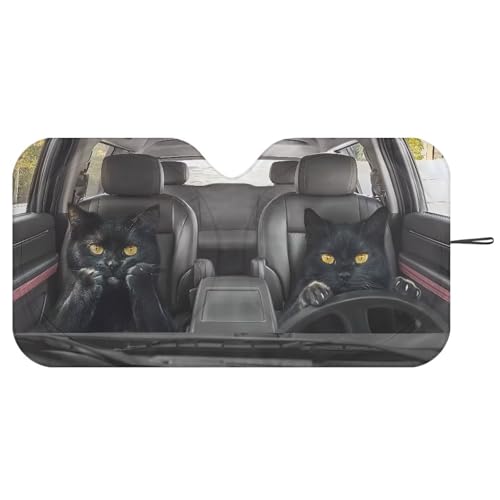Image of Funny Black Cat Car Front Windshield Sun Shade Sun Shade for UV Protection Foldable Front Window Cover Sun Visor Protector Accessories for Cars Truck SUV