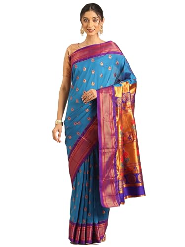 Varkala Silk Sarees Maharani Paithani Saree, Silk Blend 5.5 Meter with Unstitched Blouse, Traditional Saree fo