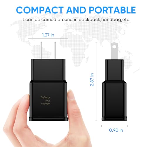 Image of Adaptive Fast Charging Block USB Wall Charger Adapter Fits Samsung Galaxy S25 /S24 /S23 /S22 /S22 Ultra /S21 /S20 /S10 /S9 /S8 /S7 /Edge /Note 10 Quick Charge (Black, 2 Pack)