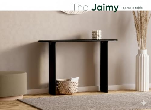 Image of Furniture Modern Solid Wood Console Table with Rounded Edges, Natural Finish, Minimalist Scandinavian Style Entryway Furniture (Style 1, Black, 140x30x80 cm)