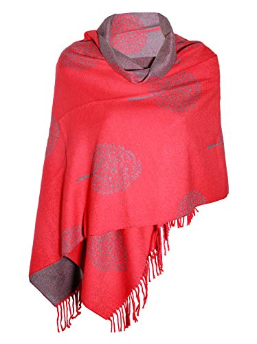 RED GREY LUXURY CASHMERE SCARF MULBERRY TREE PRINT REVERSABLE SUPER SOFT SUMMER WINTER SPRING SCARF UNISEX TRENDY PREMIUM QUALITY SCARFGIFT FOR HER HIM HER EVERYONE