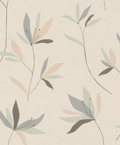 Rasch Tapeten 634068 - Carta Da Parati In Tessuto Non Tessuto Con Fiori In Beige, Verde Menta E Grigio Blu Della Collezione Color Your Life – 10,05 M X 0,53 M (Lunghezza X Larghezza)