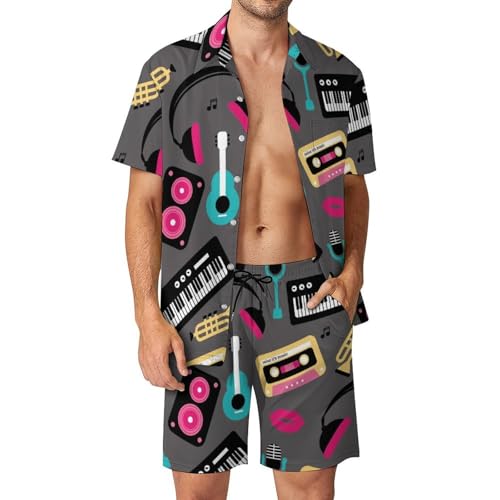 Chemise Hawaïenne Homme motif guitariste au clavier ensemble premium avec short et pantalon