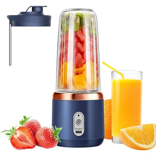 Generic Portable Blenders Juicer for Shakes and ????????????????????????????????????,Mini Blenders with 6 Blades Powerful & One Touche Operation Cutting Capability for Kitchen Travel USB Rechargeable (Dark Blue), 400ml