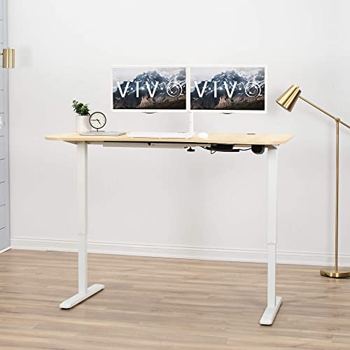 Vivo Electric Height Adjustable 63 X 32 Inch Memory Stand Up Desk, Light Wood Table Top, White Frame, Touch Screen Preset Controller, 2E Series, Desk-Kit-2Ewc #TOP1