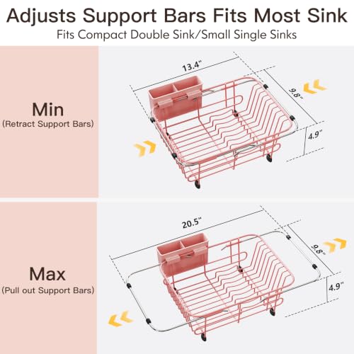 Image of JASIWAY Pink Dish Drying Rack in Sink with Utensil Holder, RV, Apartment