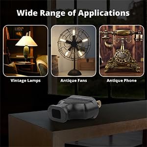 Miniatura 8 de 1 paquete de enchufe eléctrico de estilo antiguo negro vintage para cable de lámpara de alambre cubierto de tela