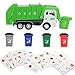 FIVEDAOGANG Small Friction Powered Garbage Truck Toys Set, Includes Front Load Dumpster, 4 Trash Bins and Trash Learning Cards for Kids