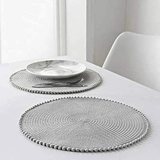 Set of 4 Round Grey PomPom Dinner Dining Table Placemats Mats 38cm