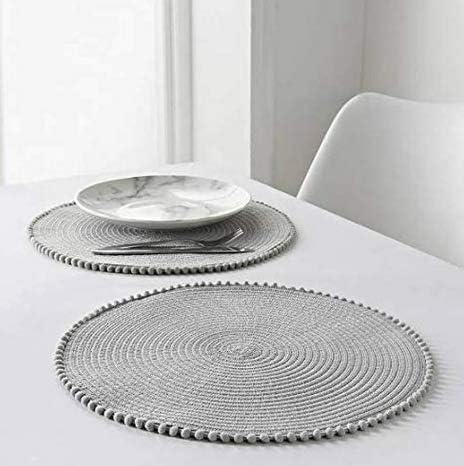 Set of 4 Round Grey PomPom Dinner Dining Table Placemats Mats 38cm