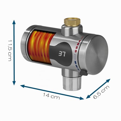 Hoberg chauffe-eau électrique instantané | Chauffage rapide grâce à la spirale chauffante | Avec affichage de la température | Pour l'intérieur et l'extérieur | Sans réservoir d'eau [max. 3600 W] – vue 3