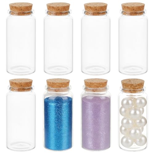 BENECREAT 8 botellas de cristal pequeñas, mini tarros de cristal transparentes, botellas decorativas con tapones de corcho para suministros para fiestas de boda y manualidades DIY, 150 ml