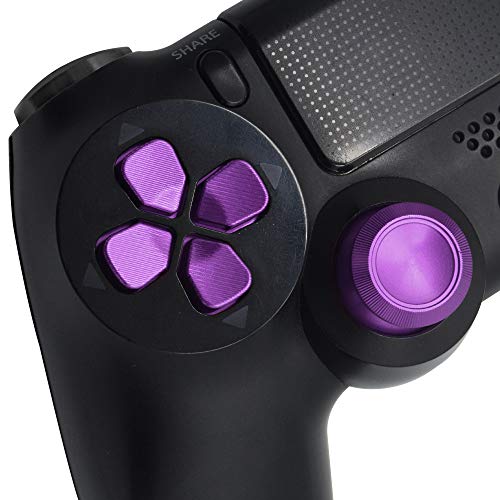 TOMSIN Metal Buttons for PS4 Controller, Aluminum Metal Thumbsticks Analog Grip & Bullet Buttons & D-pad for PS4 Controller (Metal Purple)