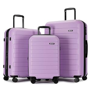 3-Piece ABS Luggage Set with TSA Locks, Expandable, and Friction-Resistant in Purple – Includes 20″, 24″ & 28″ Spinner Suitcases