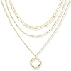 Layered Gold Necklaces for Women, Stackable Dainty 14K Gold Silver Plated Trendy Circle Paperclip Chain Pendant Choker Necklace,Simpl Diamond Cross Bow Jewelry Set Gifts for Women