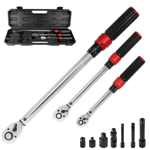 Image of 10PCS Click Torque Wrench Set 1 /4 3 /8 1 /2 Drive 72-Tooth ±3% Accuracy Kit | Torque Range 2-210 Nm Torque Wrenches with Adapters Storage Case for Bike Motorcycle Car Truck Mechanical Repair Maintenance