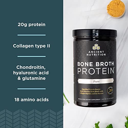 Ancient Nutrition Bone Broth Protein Powder, Chicken Soup, 7 Packets + Bone Broth Protein Powder, Pure, 20 Servings #TOP4