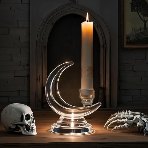 Glass Candle Holder, Gothic Crescent Moon Ramadan Modern Candlest...