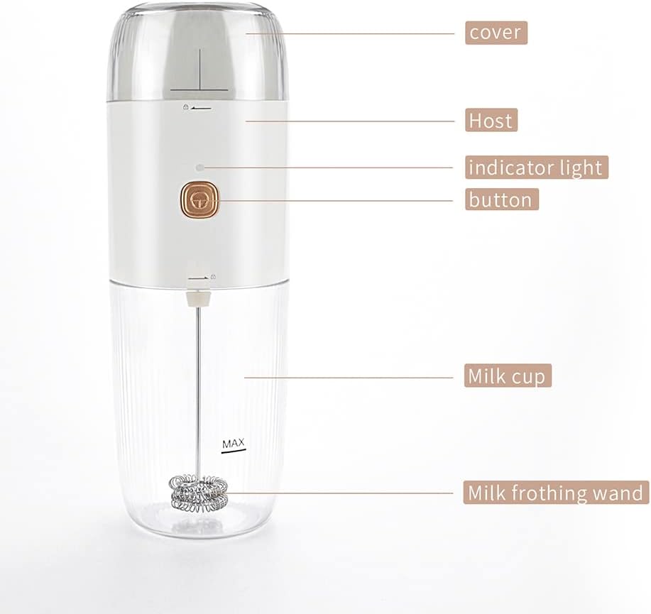 Electric Coffee Grinder Milk Frother 2 In1Portable Coffee Grinder Multifunctional USB Charging Milk Frother Bottle with Brush for Coffee, Latte, Hot Chocolate Office for Home (White)