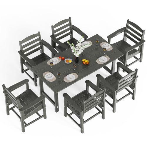 VINGLI 7-Piece Outdoor Patio Dining Set, HDPE Weather Resistance Outdoor