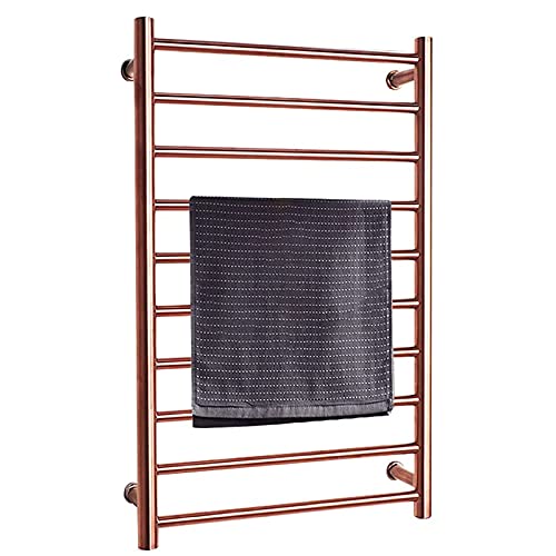 Calentador de toallas eléctrico, toallero eléctrico calentado, toallero de baño montado en la pared con 10 barras calefactadas, enfriador doméstico de oro rosa, enchufe de 88 W (cableado)