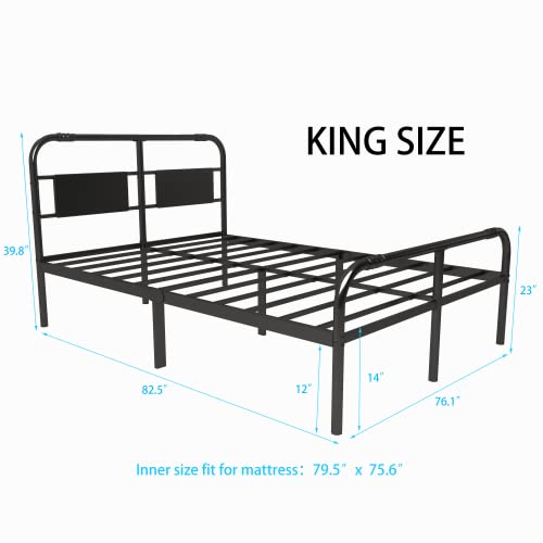 Mavesmog King Size Bed Frame 14 Inch Tall With Headboard And Footboard, Metal Platform Bed Frames For King,No Box Spring Needed,Noise Free,2500Lbs Heavy Duty Steel Slat Support,Round Tube #TOP1