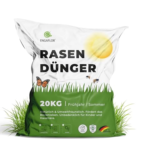 ENGAFLOR Rasendünger Frühjahr/Sommer | mineralisch-organischer Langzeitdünger | geruchsneutral | für dichten, grünen Rasen | schnelle Wirkung & nachhaltige Bodenpflege (20 KG bis 1000 m²)