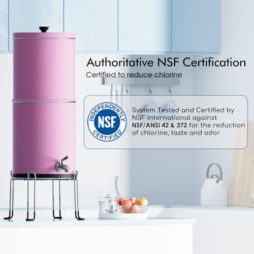Image of Purewell 3-Stage 0.01μm Ultra-Filtration Gravity Water Filter System, NSF /ANSI 42&372 Certification, 304 Stainless Steel Countertop System with 2 Filters and Stand, Reduce 99% Chlorine, 2.25G, PW-OB