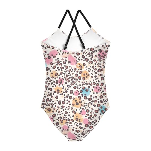 Leopard Print Kids Girls One Piece Bathing Suit Beach Swimwear Adjustable Shoulder Strap Cute2