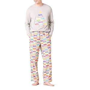 Amazon Essentials Disney | Marvel | Star Wars Herren Schlafanzug-Schlaf-Sets Flanell, Marvel Holiday Bricks - Mens, M