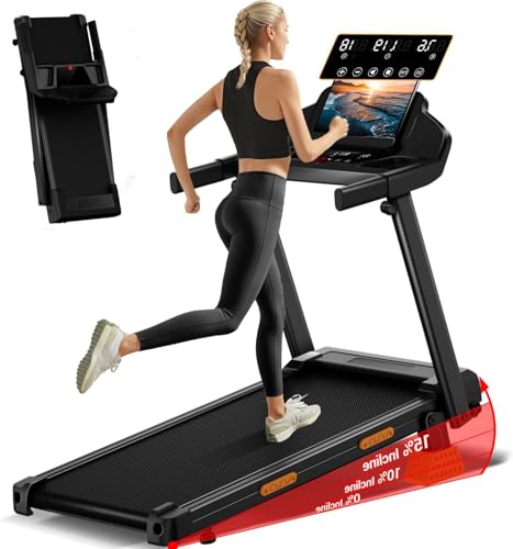 UMAY Walking Pad with 15% Incline, 12KM/H Foldable Treadmill for Home, 136KG Heavy Duty Weight Capacity, Treadmill with Touch Screen & 12 Programs for Fitness